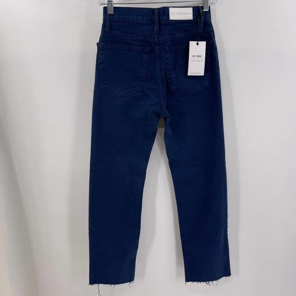 Re/Done Size 25 Navy Blue Stovepipe Raw Hem Jeans - Picture 6 of 8